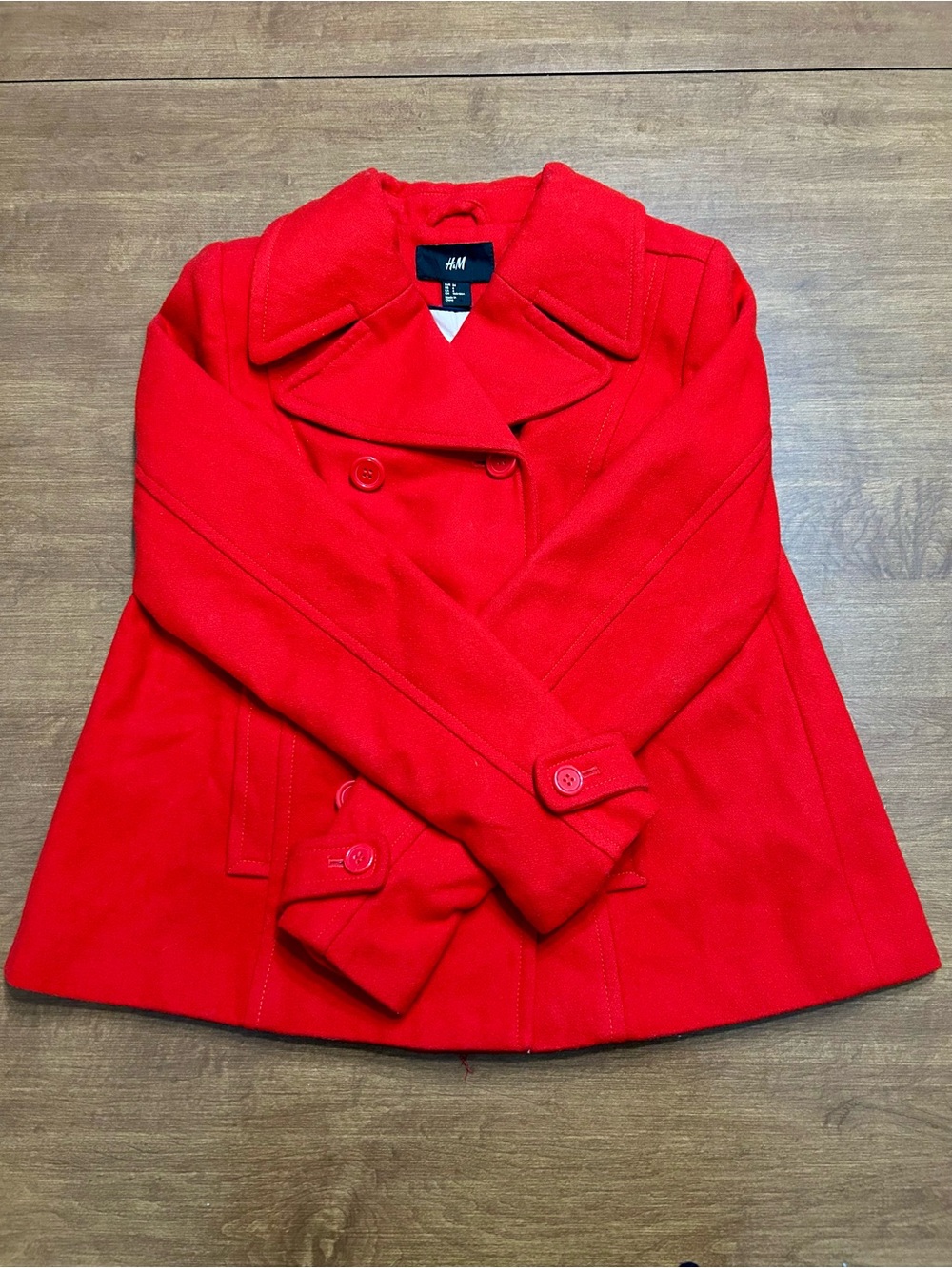 H&M Women's Bright Red Double-Breasted Pea Coat